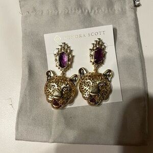 Kendra Scott PROTOTYPE Gold Leopard Earrings with Amethyst